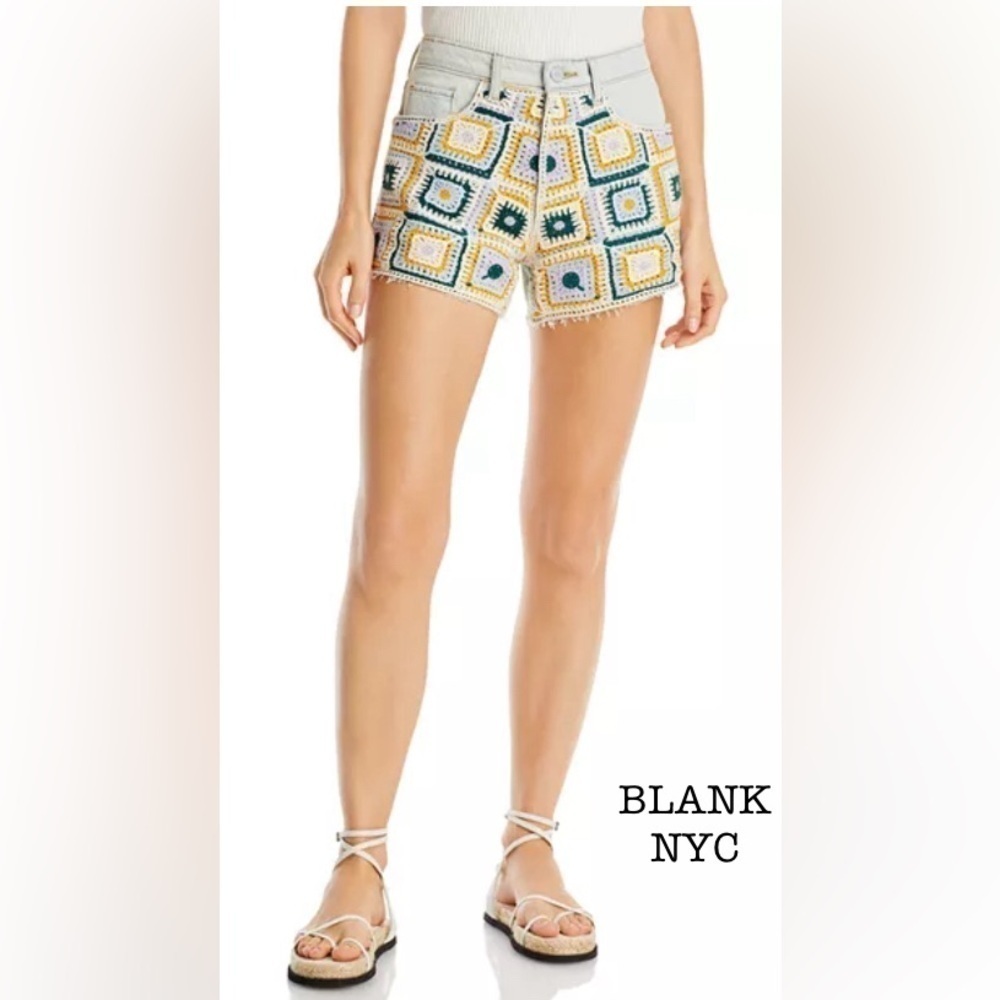 New Boho Crochet Patchwork BLANK NYC High Rise Denim Jean Shorts Women’s 31 NWT